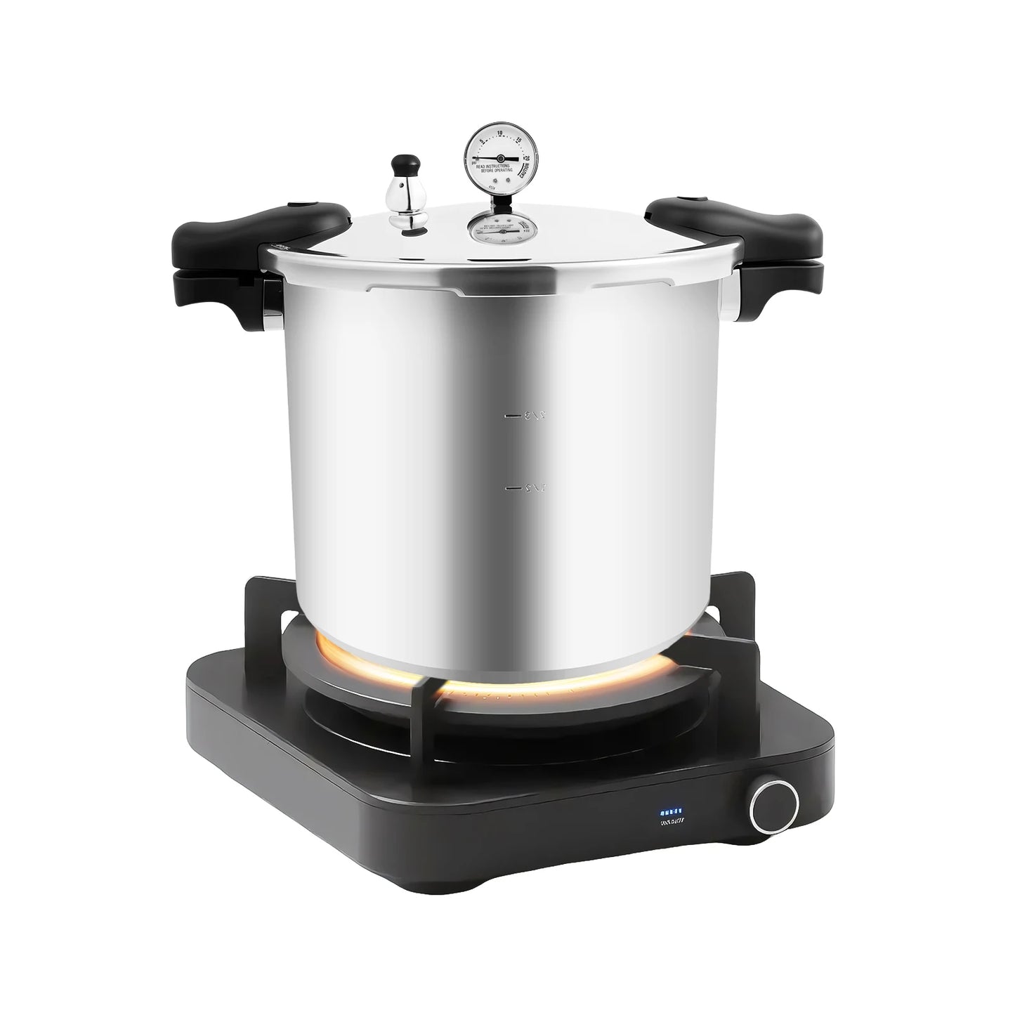 23Quart Aluminium Alloy Thickened Explosion-Proof Pressure Cooker, 3 PSI Safety Valve and Gauge, Gas & Electric Stove Compatible