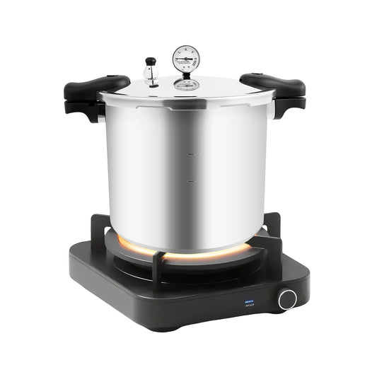 23Quart Aluminium Alloy Thickened Explosion-Proof Pressure Cooker, 3 PSI Safety Valve and Gauge, Gas & Electric Stove Compatible