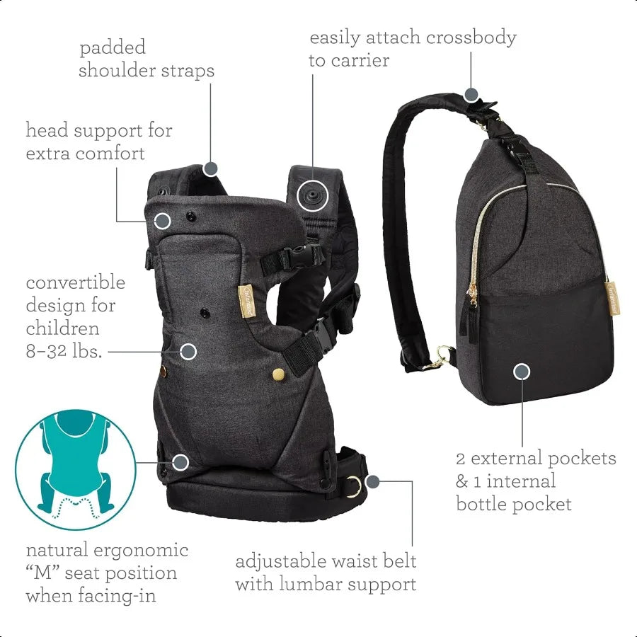 Flip 4in1 Convertible Baby Carrier Crossbody Diaper Bag Adjustable Ergonomic Babywearing Registry Essential Baby Carrier for Newborn