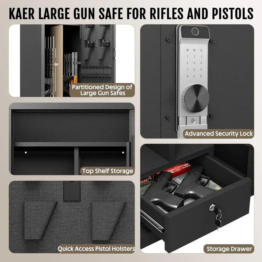 20-24 Capacity Firearms Safe, Large Biometric Rifle and Pistol Safe, Adjustable Shelving and Door Organizer, Heavy-Duty Alarm-Eq
