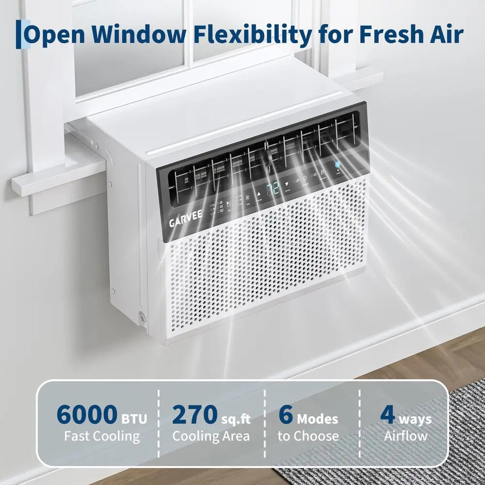 6000 BTU UShaped Window Air Conditioner, Cools Up to 269 Sq.Ft., Ultra Quiet Operation, Energy Efficient, Includes Remote Contr