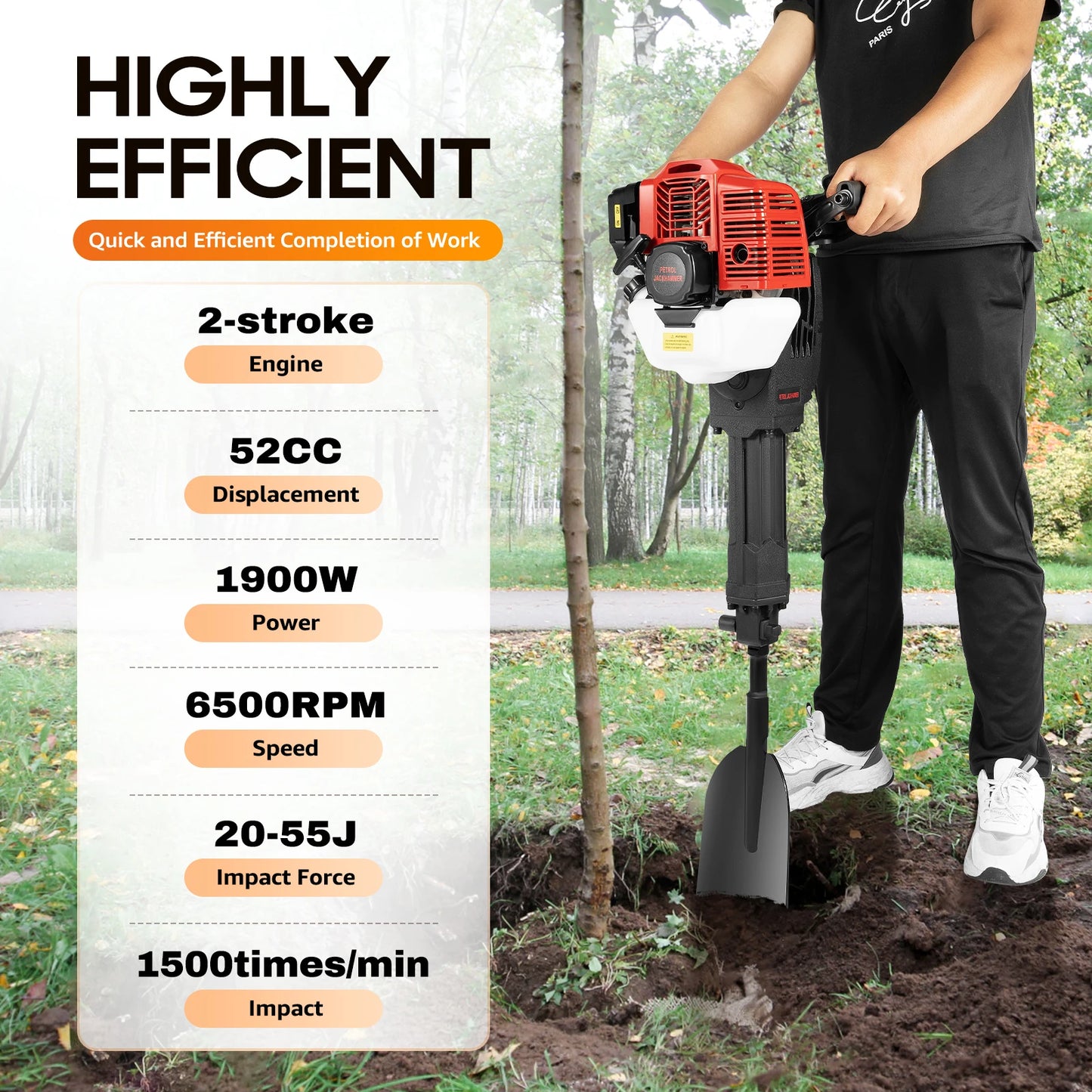 Gas Powered Portable Garden Tree Digger 52cc 1900W Tree Excavator For Roots