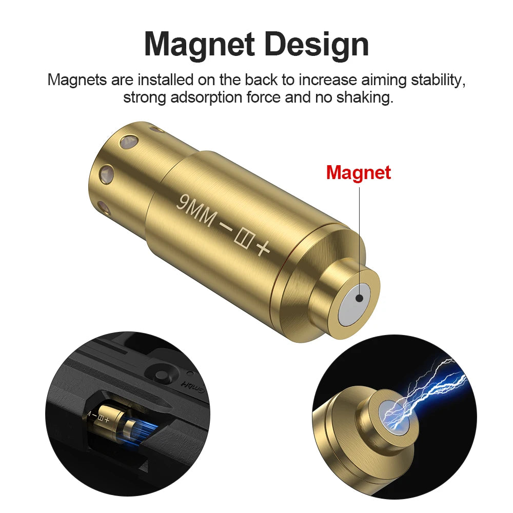 9MM Optics Cartridge Red Dot Laser Bore Brass Boresighter for Pistol Rifle Scope Hunting Accessories