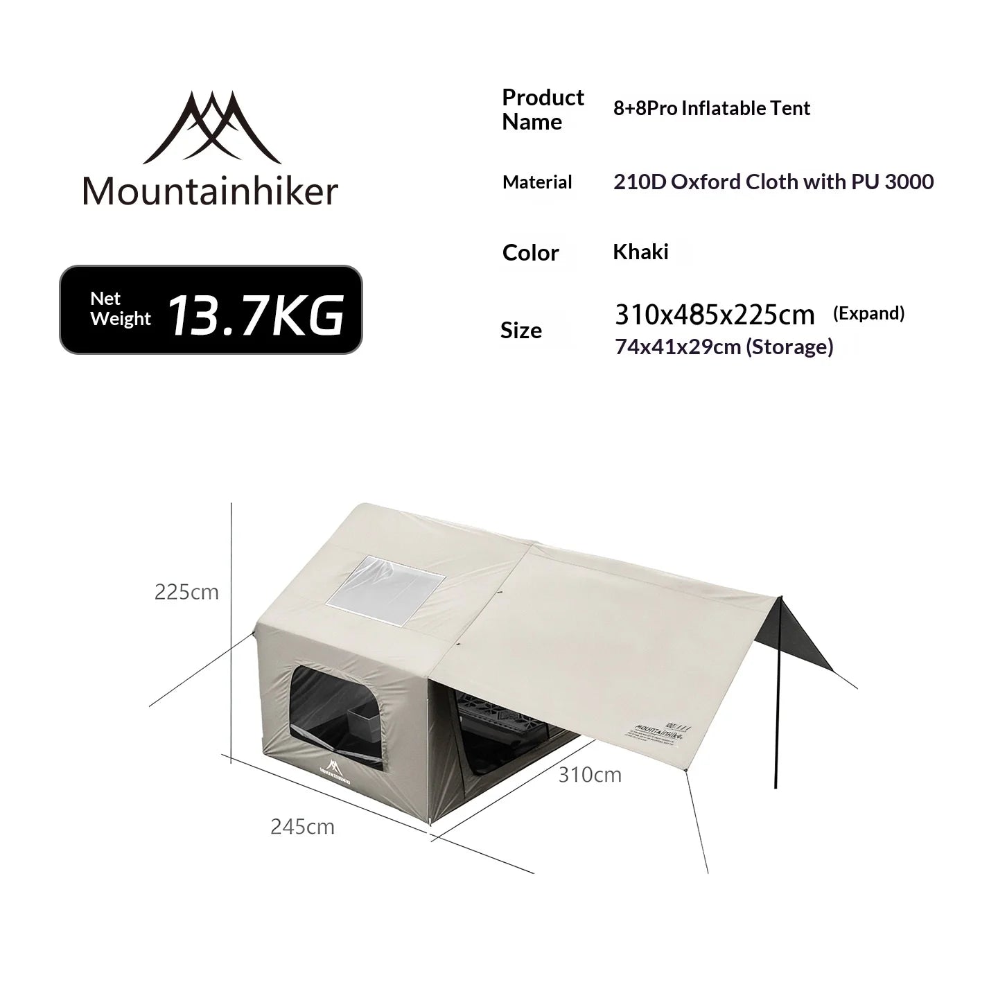 8x8m Inflatable Camping Tent With Manual Pump Easy Setup MountainHiker