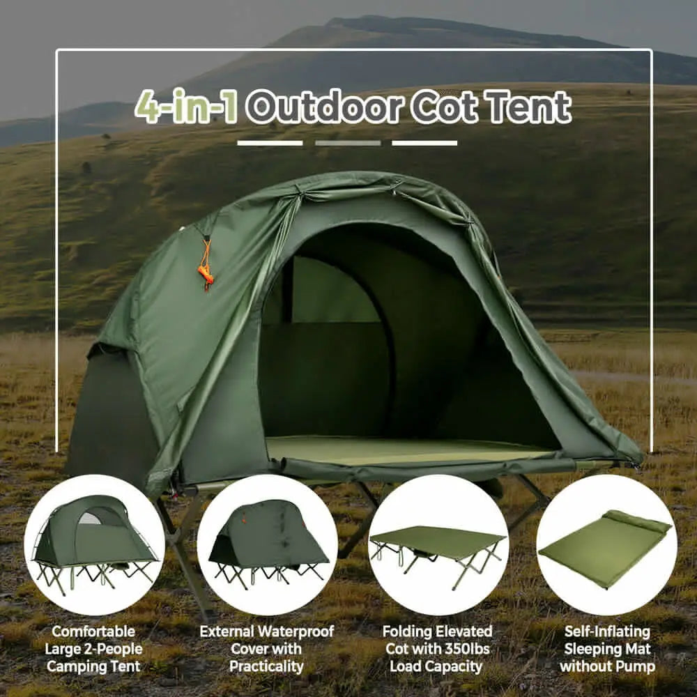2 Person Outdoor Camping Tent Cot Compact Elevated Tent Set with External Cover