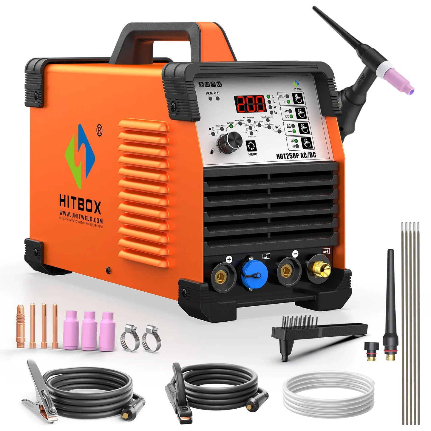 HITBOX HBT250P AC/DC Aluminium 2T/4T TIG Welding Machine 5in1 HF TIG/MMA ARC Stick IP21S Welder Welding IGBT Inverter 200A