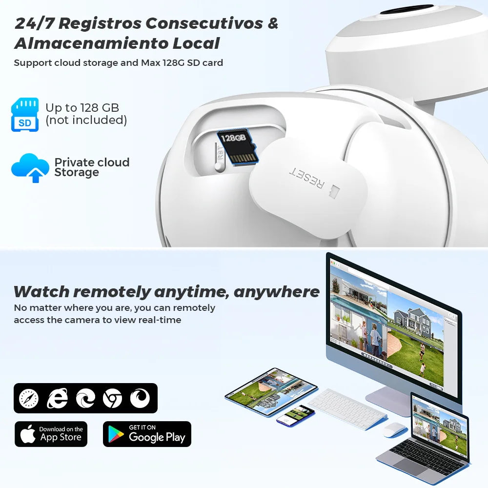 8MP 4K Dual Lens Wifi Security Camera with Dual Screens and Night Vision Two Way Audio US Plug Outdoor Home Surveillance Camera