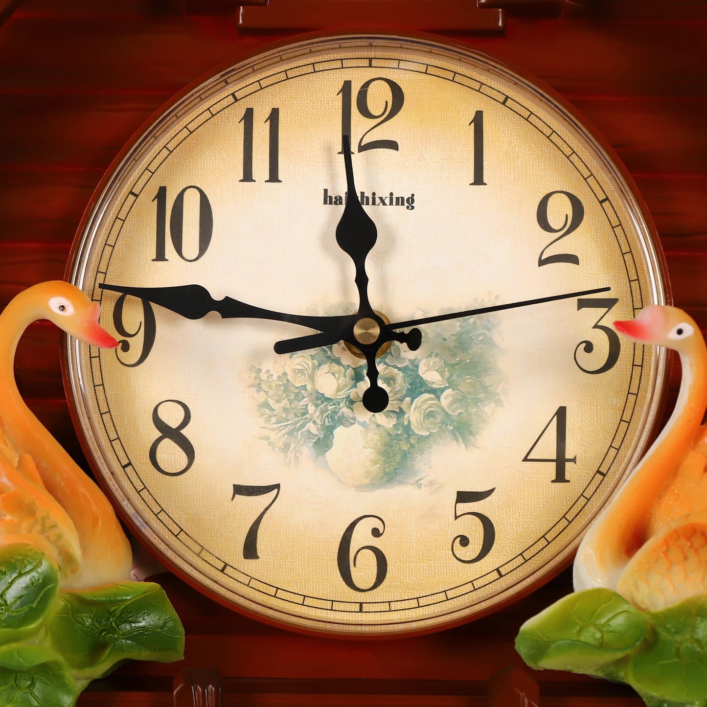 Creative Reddish Brown Wall Clock for Living Room Decor Battery Operated Silent Plastic Clock