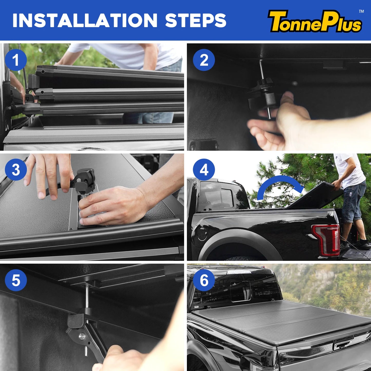 TonnePlus FRP Hard Tri-Fold Bed Tonneau Cover Compatible with 1999-2024 F250 F350 SuperDuty 6.8FT Bed and Lightning 81.9 Inch Bed