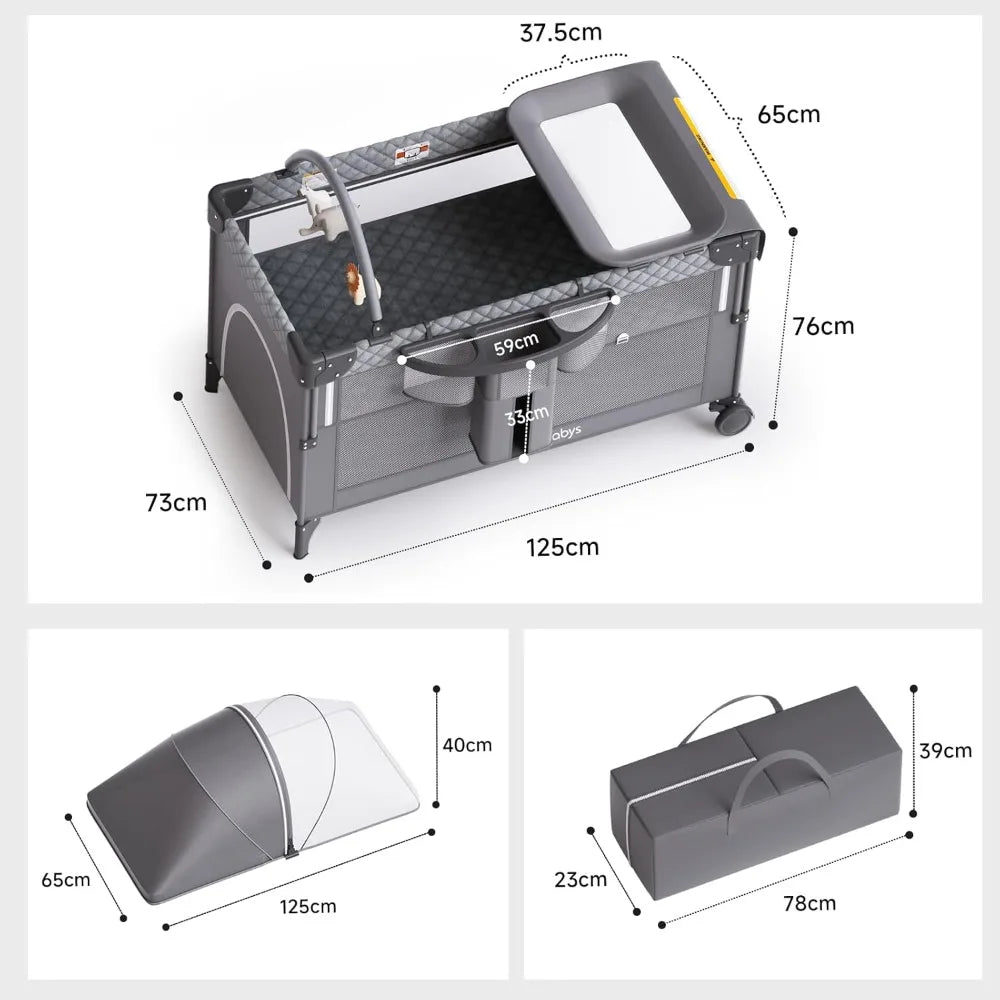 4 In 1 Baby Bassinet Pack and Play Bedside Crib Sleeper with Bottom Storage and Toy Bar for Newborns and Toddlers