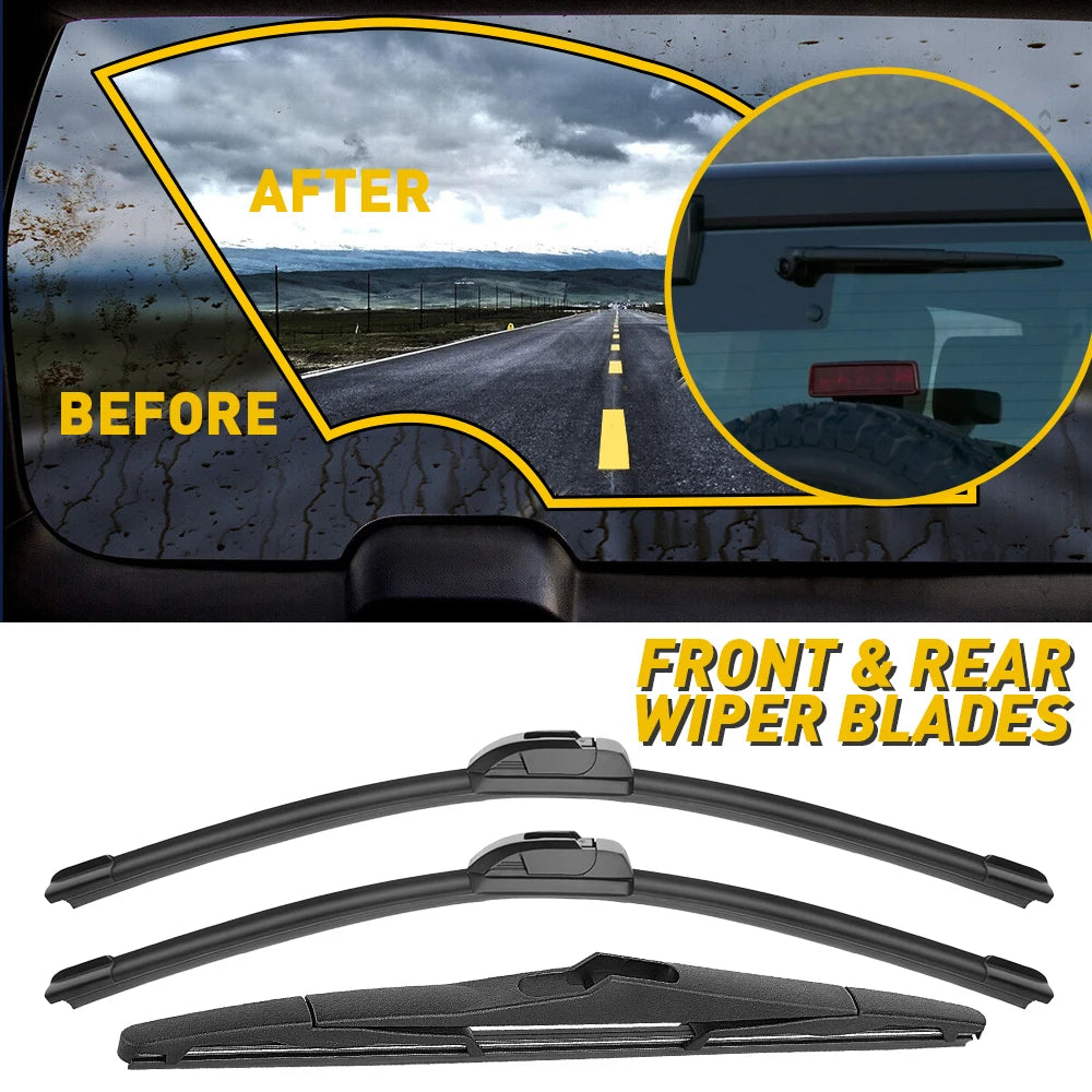 Front And Rear Wiper Arm And Blade Set For Jeep Wrangler 2000 To 2022 Black ABS Rubber Compatible