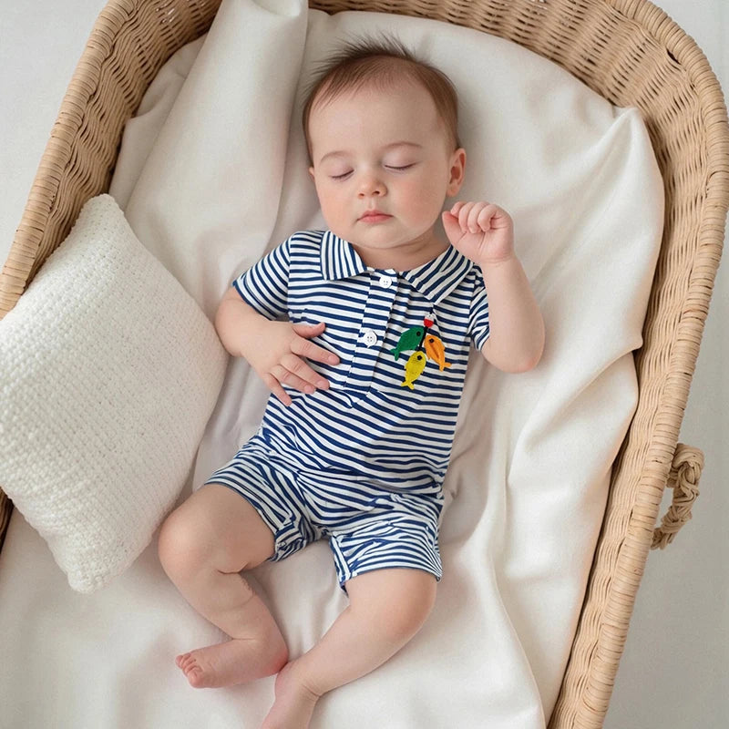 Infant Boys Animal Applique Romper Short Sleeve Summer