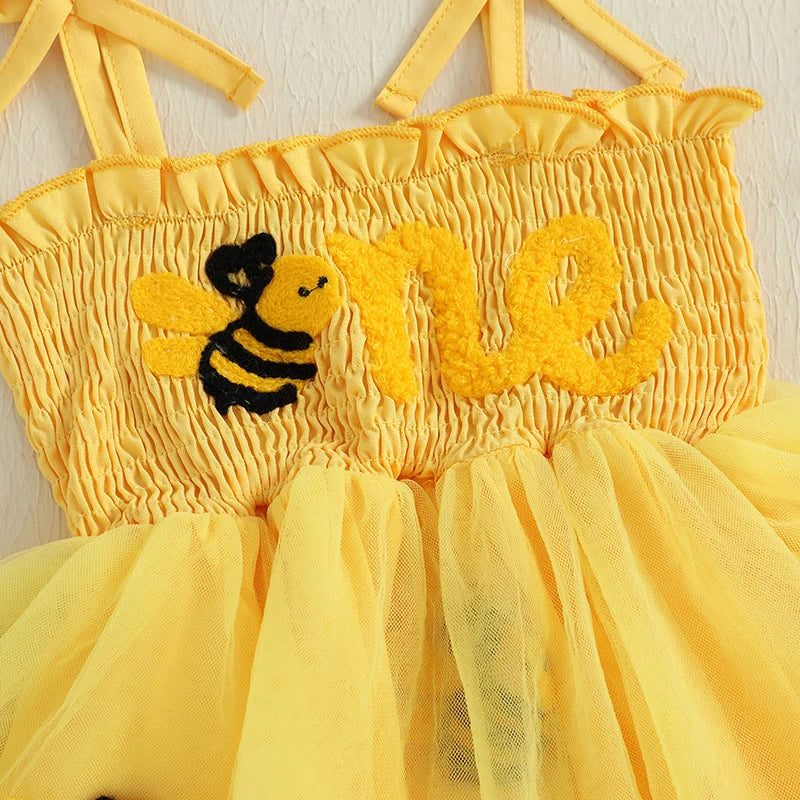 Infant Girl Bee Embroidered Sleeveless Birthday Dress