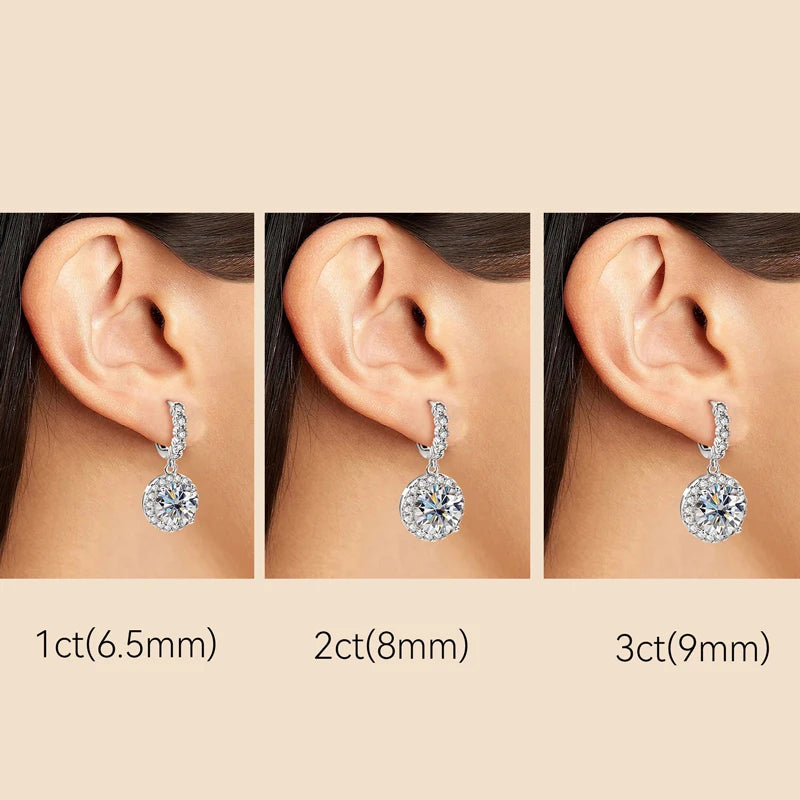 1 2 3 Carat Moissanite Diamond Drop Earrings 925 Sterling Silver Women