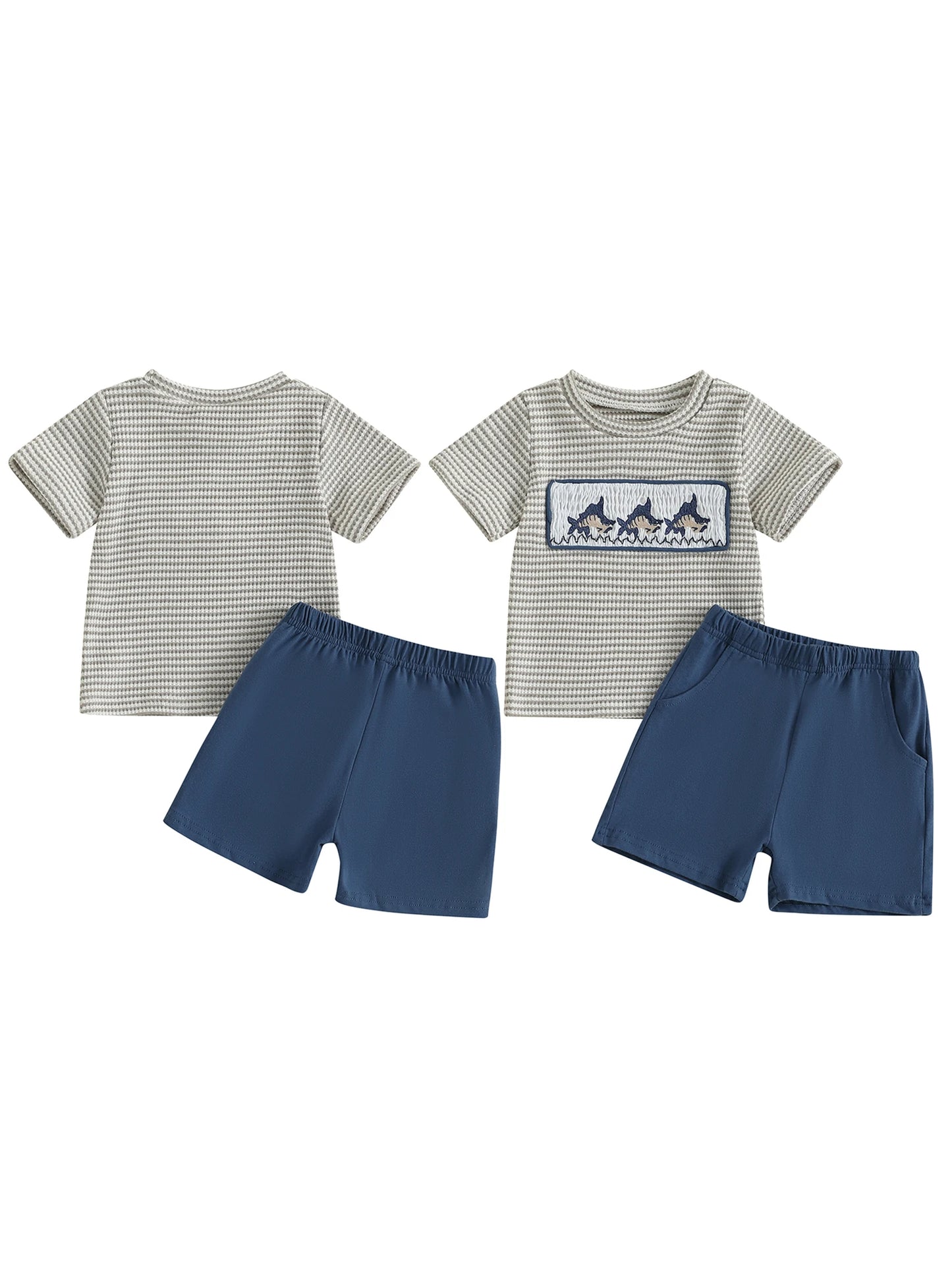 Toddler Boys Summer Fish Embroidered Tee And Shorts Set