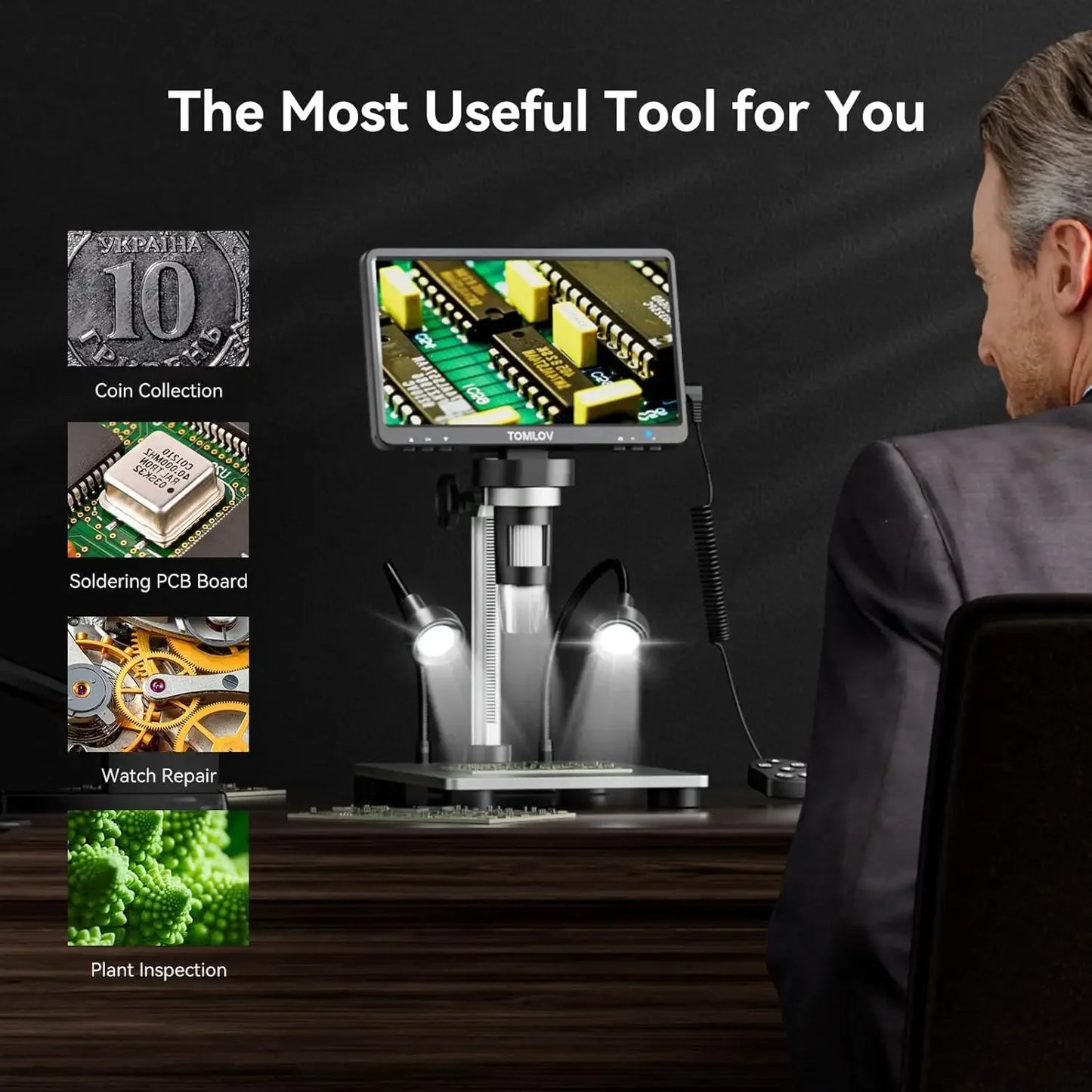 DM9 7 Inch LCD Digital Microscope 12MP 1200X 1080P Coin Microscope Magnifier