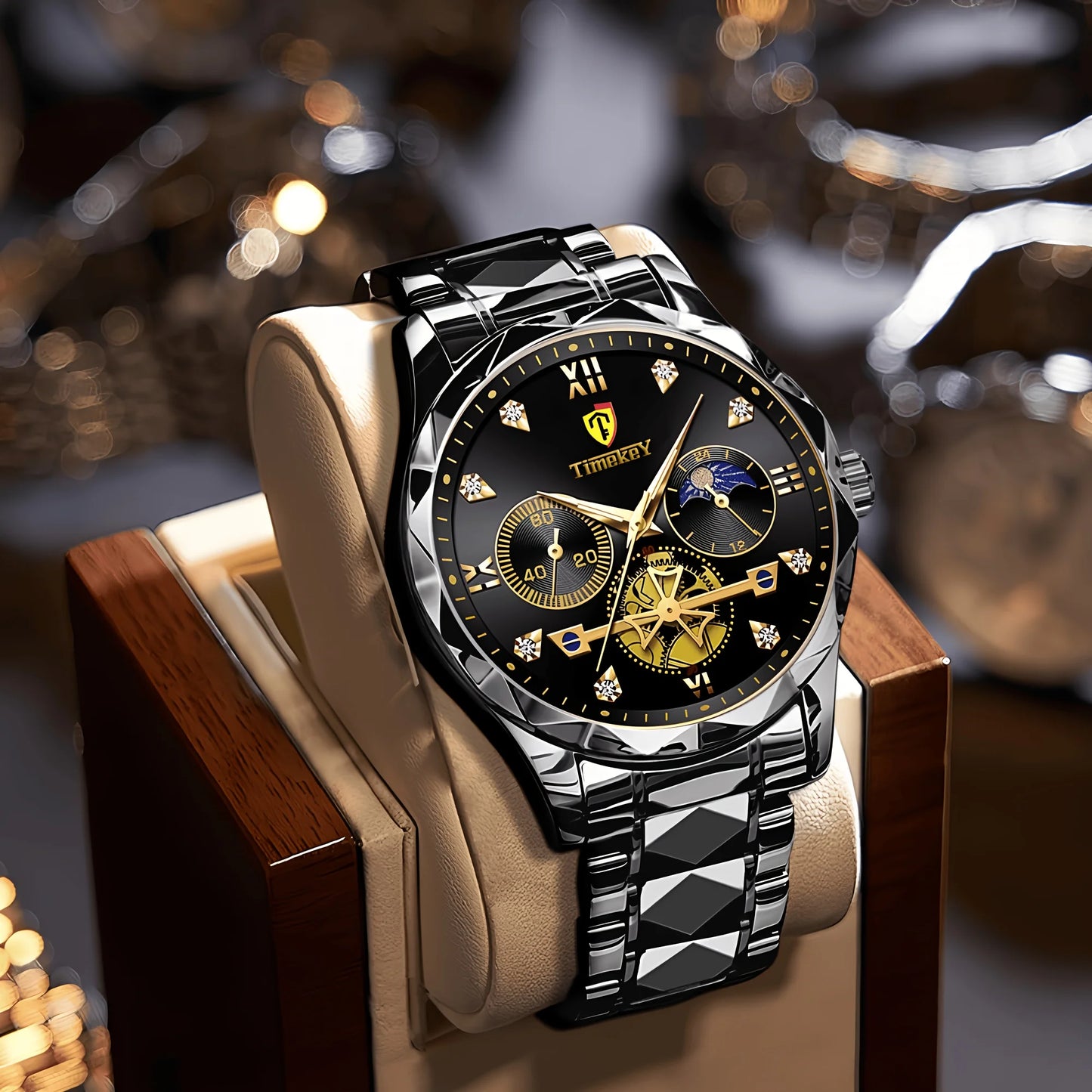 Luxury Quartz Watch for Men Waterproof Sports Leather Chronograph Luminous Design with Box