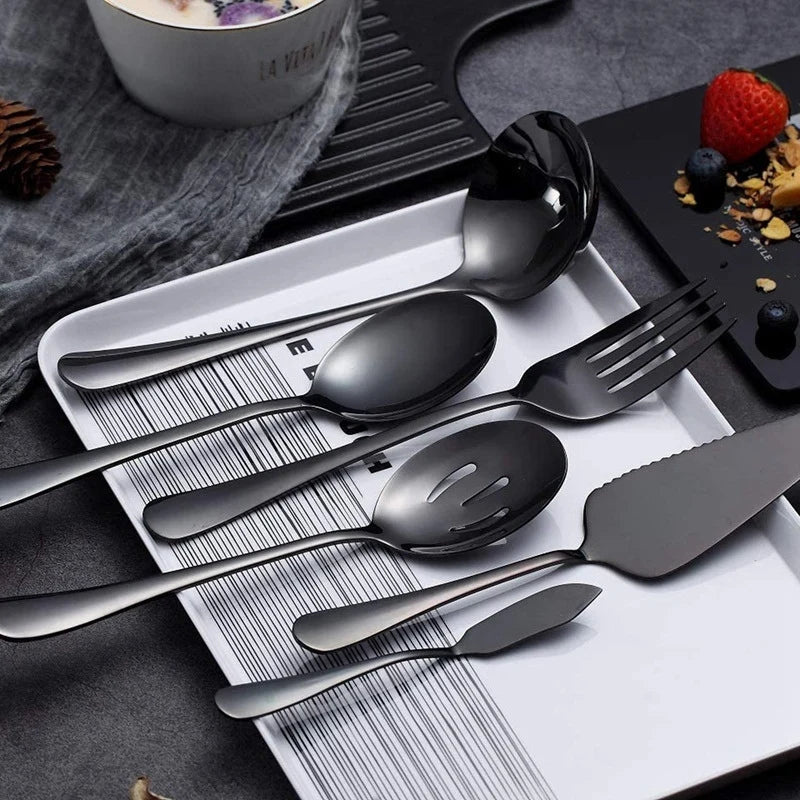 6 Piece Serving Flatware Set With Cake Server And Slotted Spoon