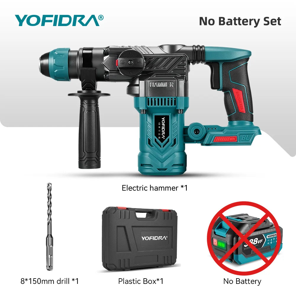 YOFIDRA 2200W Brushless Electric Hammer Impact Drill 6400IPM Multi-Screwdriver Rotary Drilling Power Tool For Makita Battery Pin
