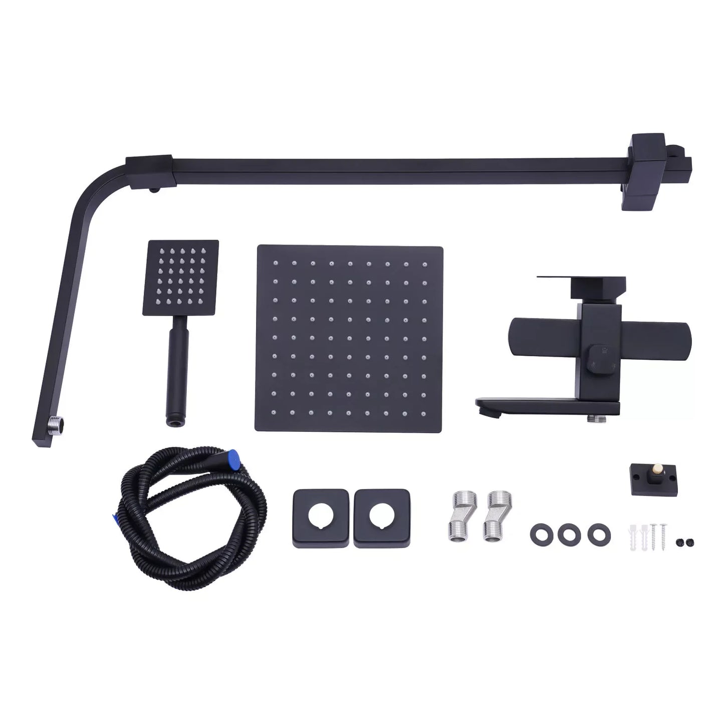 Shower Faucet Set Rainfall Shower Head Handle Combo Kit Wall Mount Black Stainless Steel Waterfall Jets
