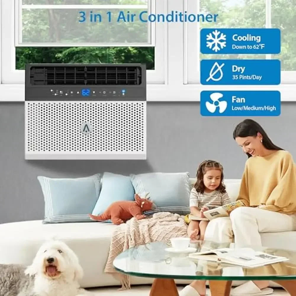 8000 BTU U Shaped Window AC Cools Up To 350 Sq Ft Quiet Energy Saving Remote