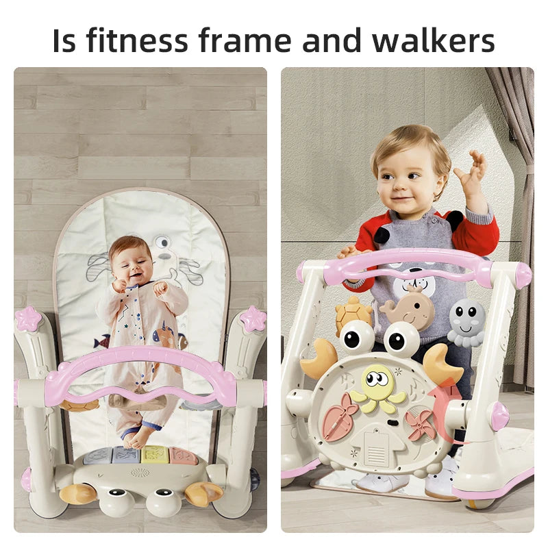 New Baby Toddler Multi Function Four in One Baby Car Fitness Rack Piano Baby Walking Car Table Trolley Toy for 0 to 18 Months