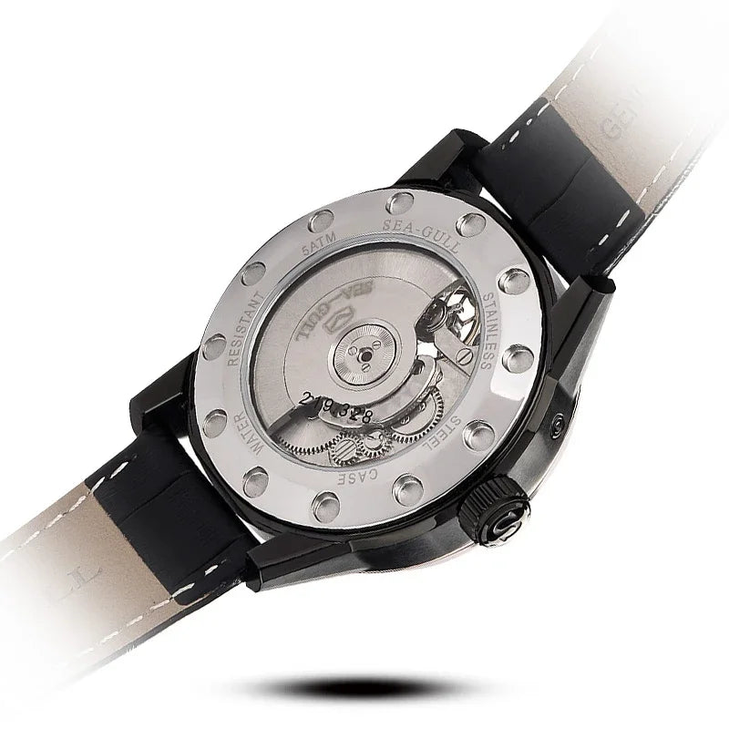 Sea Gull Men Automatic Watch Flywheel Mechanical Calendar Week Month Waterproof
