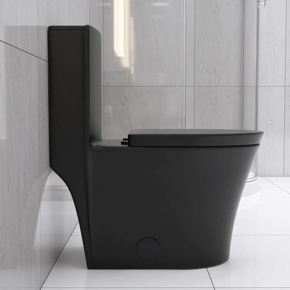 Matte Black Elongated One Piece Toilet Dual Flush 1.1/1.6 GPF Water Saving 1000g
