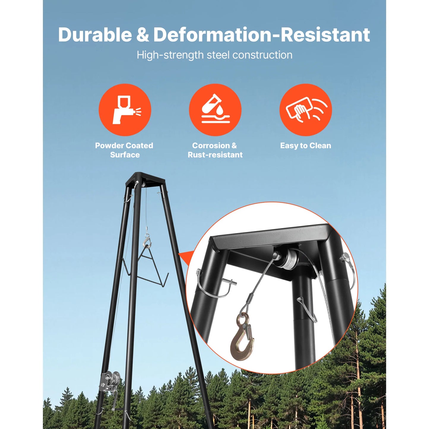 SucceBuy 500 lbs Tripod Deer Hoist Winch Lift with Gambrel & Manual Winch Hunting Game Hoist for Cleaning Skinning and Moving