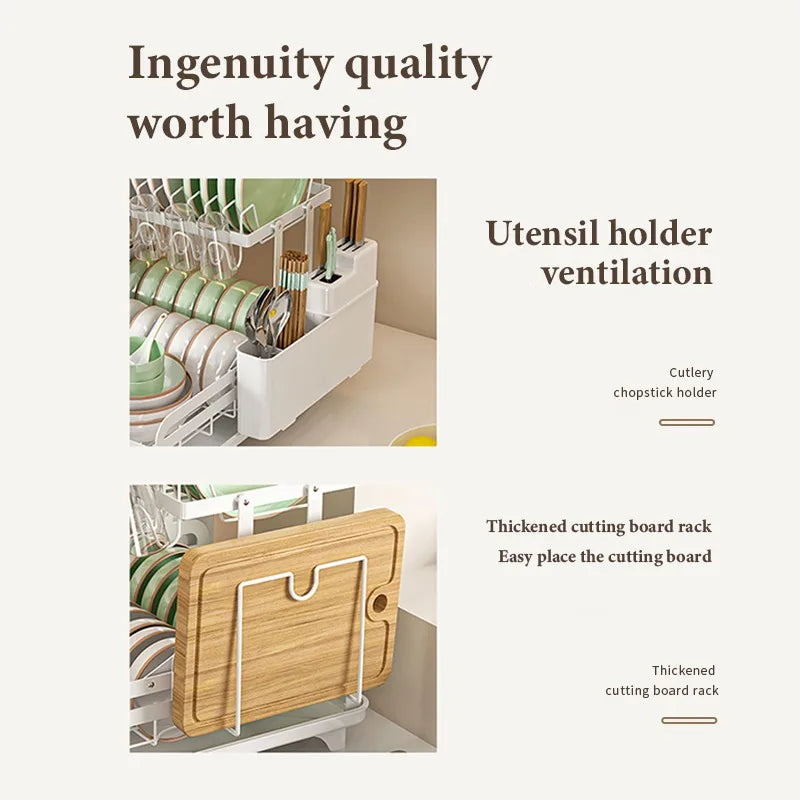 Kitchen Dish Rack 2 Tier Dish Drying Rack with Automatic Drainer Utensil Rack Cup Rack Large Dish Drainer for Kitchen Countertops Space Saving Durable