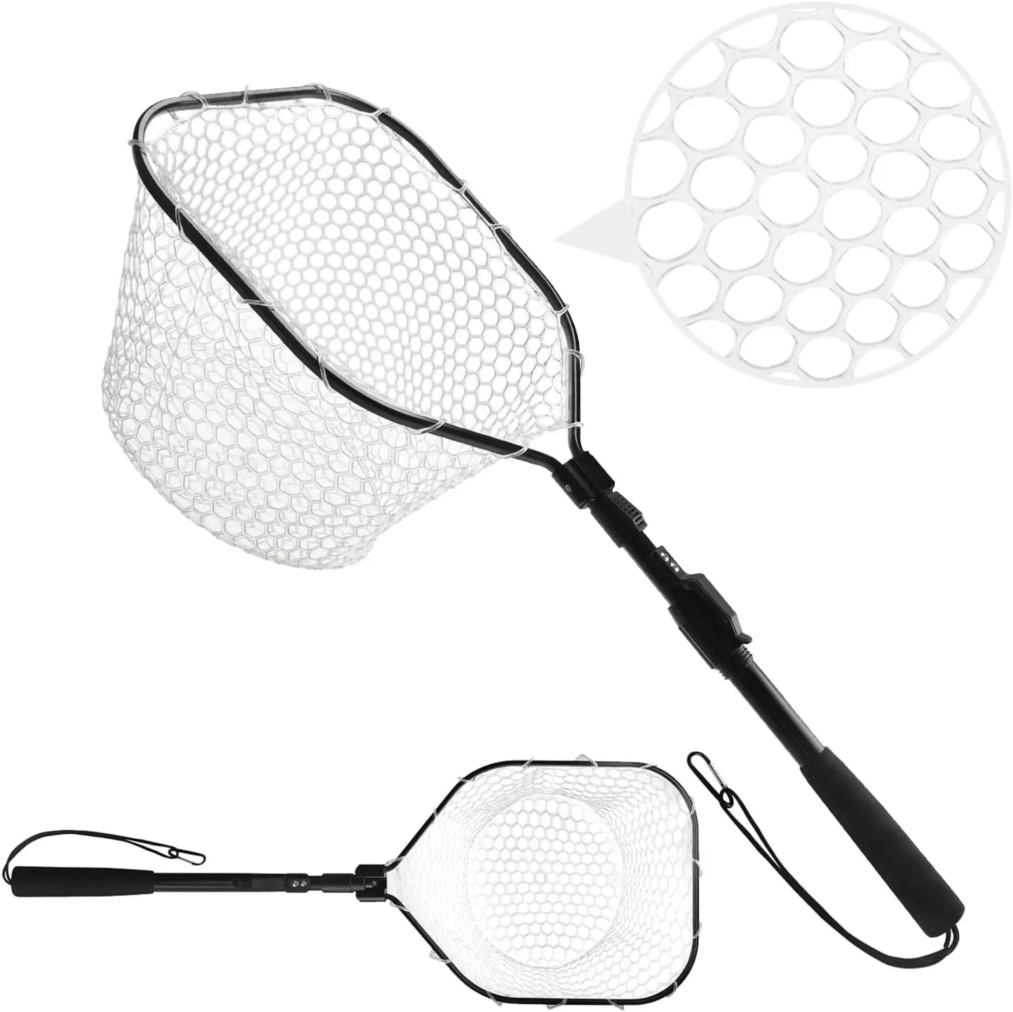 Fly Fishing Landing Net With Soft Rubber Mesh Aluminum Handle Frame Lightweight Portable Catch Release Trout Bass Net
