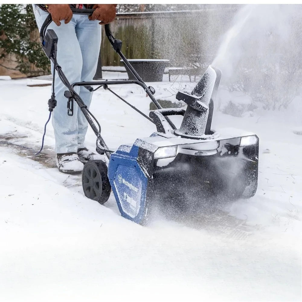 18 Inch Corded Snow Blower With Dual LED Lights 25 Ft Throwing Distance
