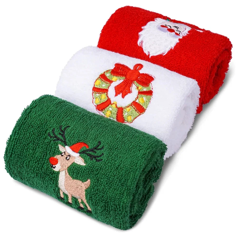 3 Piece Set Christmas Kitchen Towels Santa Snowman Decorative Gift Absorbent Hand Bath Towels Merry Christmas Hand Towels