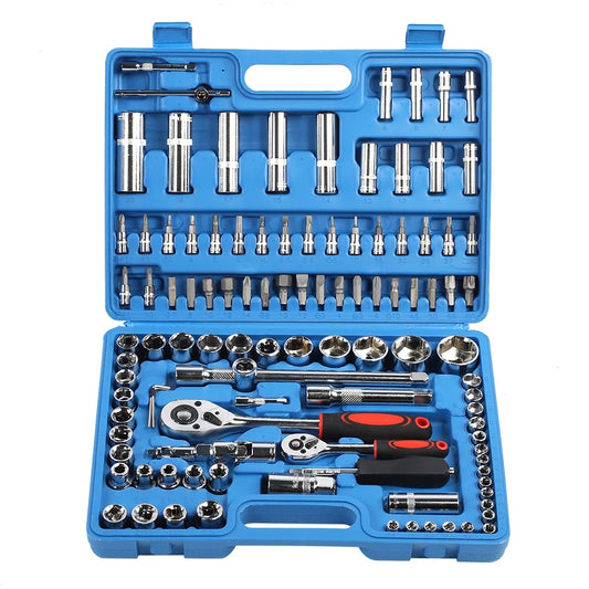 108 Pcs Ratchet Wrench Socket Set 1/4 Inch 1/2 Inch CR40 Steel Tool Case Hand Tool Kit