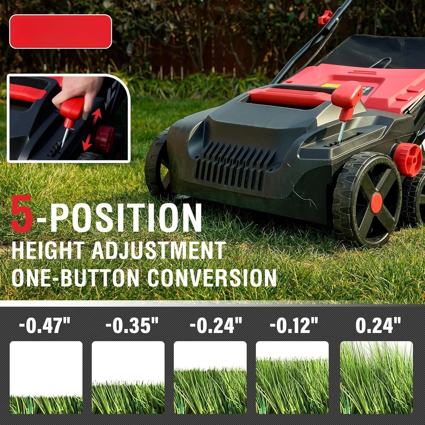 15 Inch 2 in 1 Electric Dethatcher and Scarifier with Removable 5 Position Height Adjustment Lawn Dethatcher