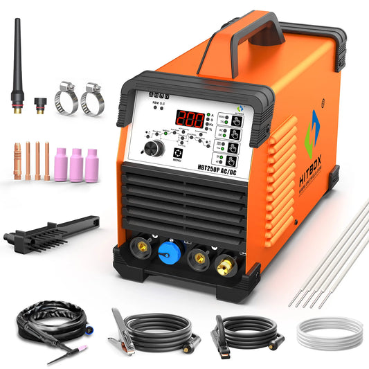 HITBOX HBT250P AC/DC Aluminium 2T/4T TIG Welding Machine 5in1 HF TIG/MMA ARC Stick IP21S Welder Welding IGBT Inverter 200A