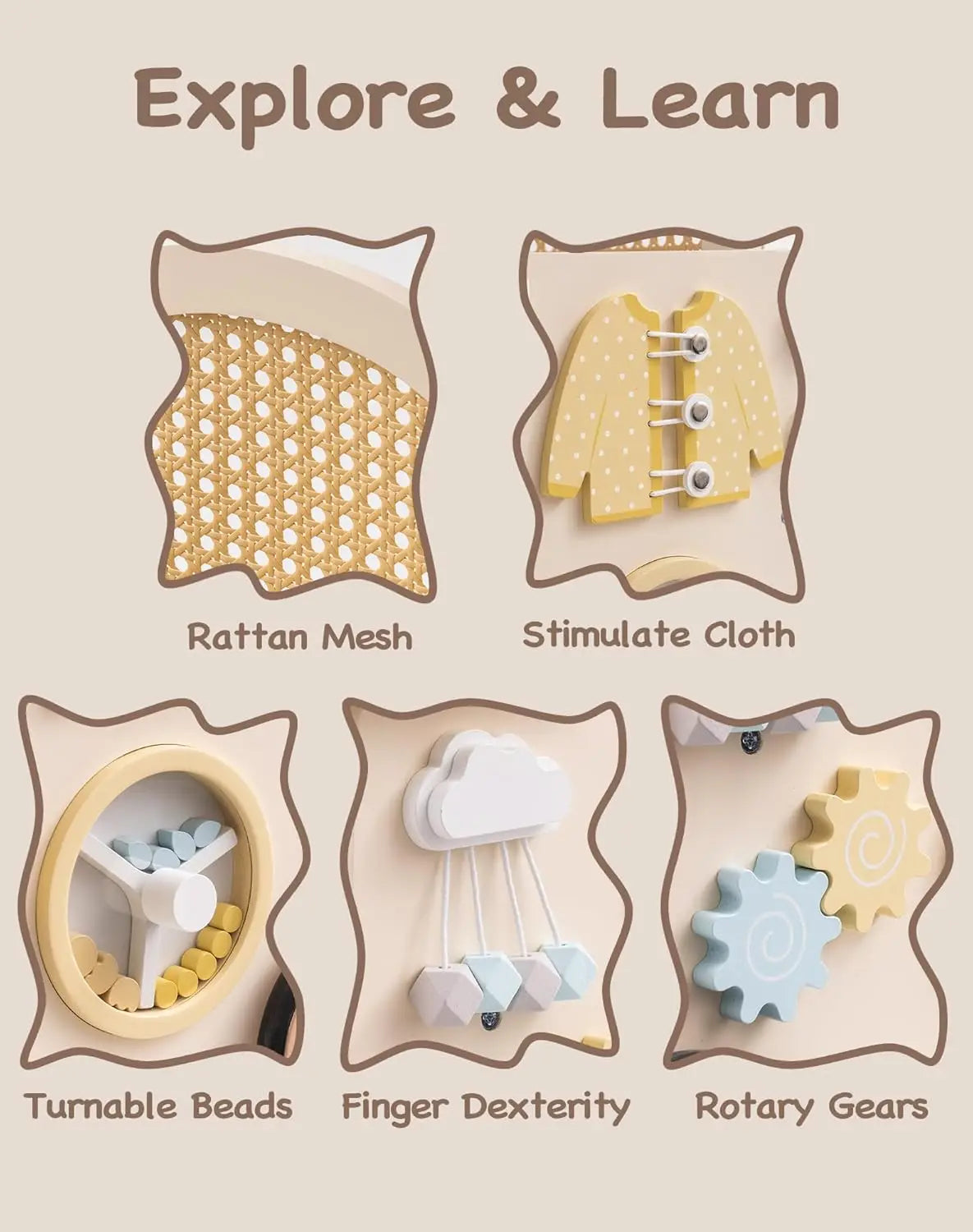 Robotime Robud Wooden Baby Walker Doll Stroller Push Along Walker with Safety Brake for 10 Months and Up