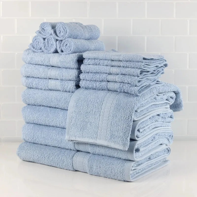 18 Piece 100 Percent Cotton Towel Set with 4 Bath Towels 4 Hand Towels and 10 Face Towels Soft and Super Absorbent