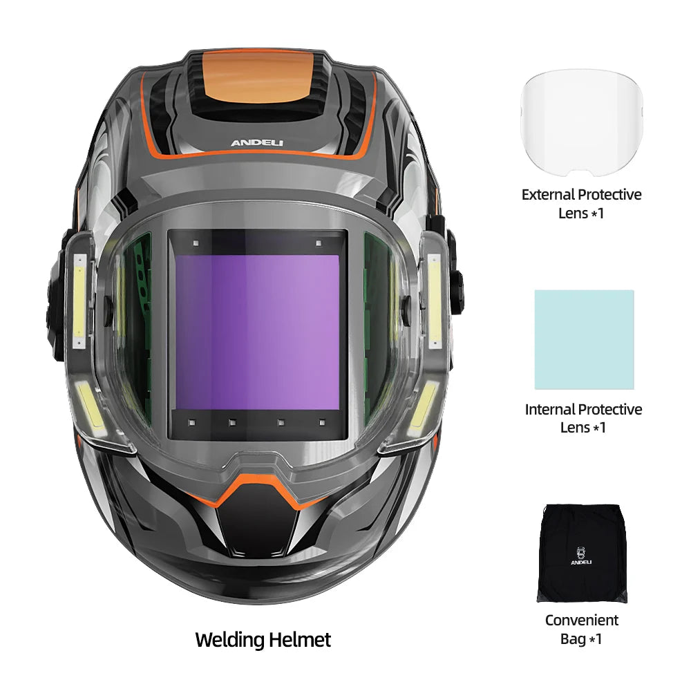 ANDELI Auto Darkening Welding Helmet with Large Viewing True Color Welding Mask 6 Arc Sensor 1/1/1/2 for Welding Cut Grind Area