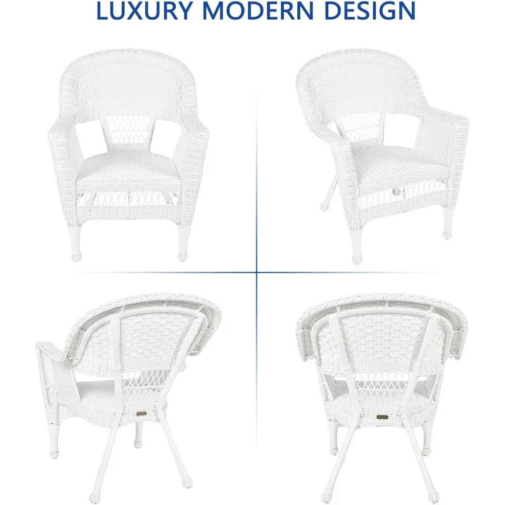 3 Piece White Wicker Chair and End Table Set Without Cushion
