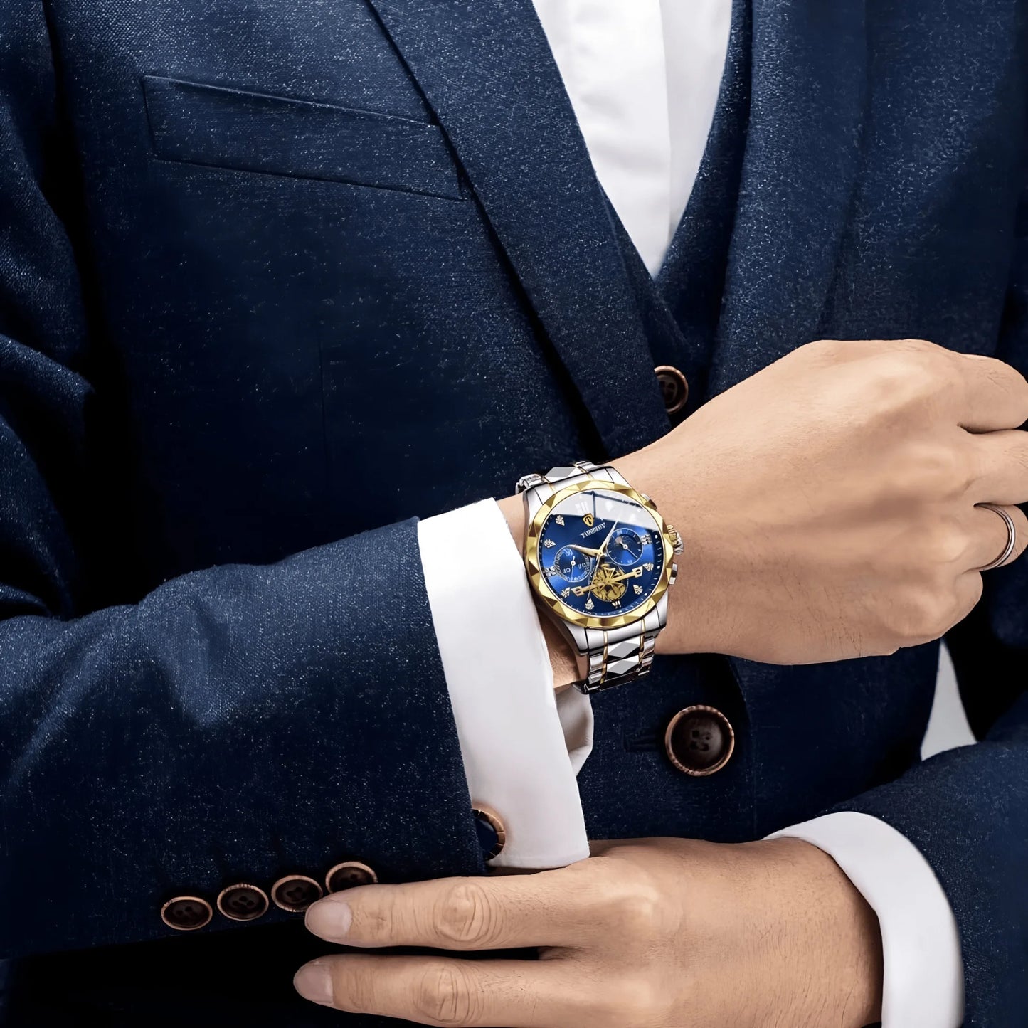 Luxury Quartz Watch for Men Waterproof Sports Leather Chronograph Luminous Design with Box