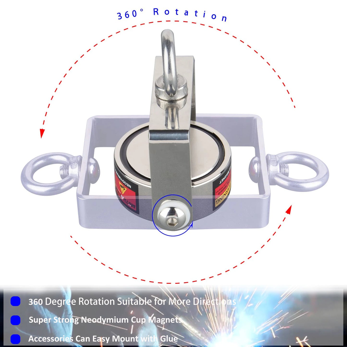 Rotatable 200KG N52 Fishing Magnet Set with 20M Rope and 304 Eyebolt for Outdoor Adventure Gift