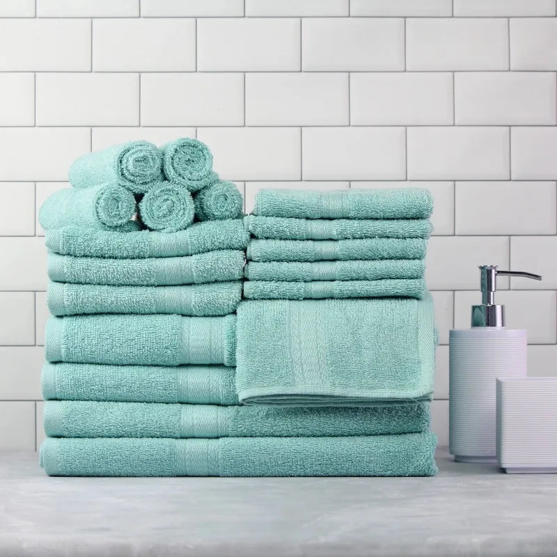 18 Piece 100 Percent Cotton Towel Set with 4 Bath Towels 4 Hand Towels and 10 Face Towels Soft and Super Absorbent