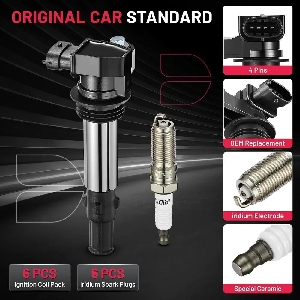 6X UF375 Ignition Coils and 6X Spark Plugs for 2009 GMC Acadia 3.6L V6