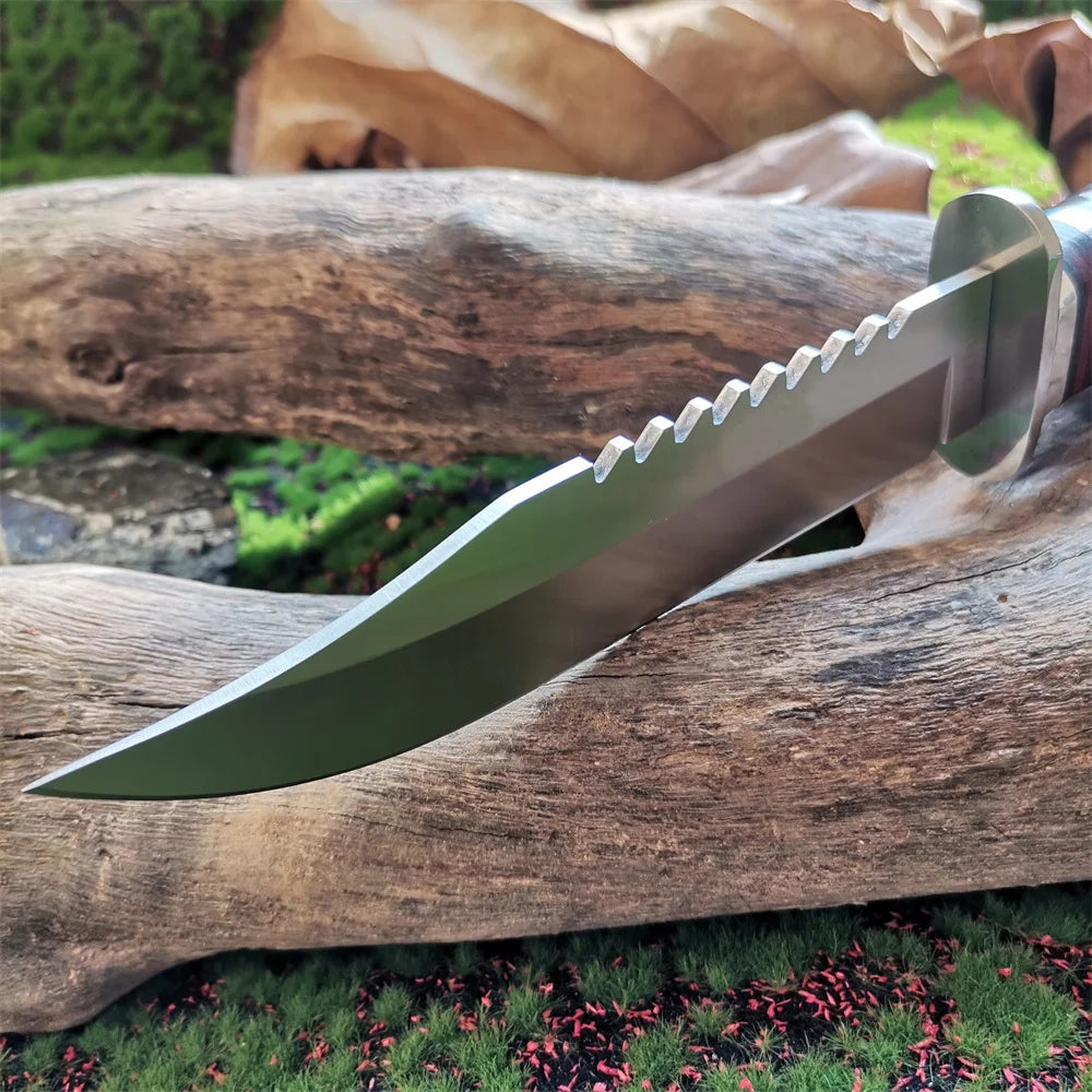 High Quality 8CR15Mov Steel Blade Hunting Knife with Wooden Handle Sharp and Reliable Straight Knife with Oxford Cloth Cover