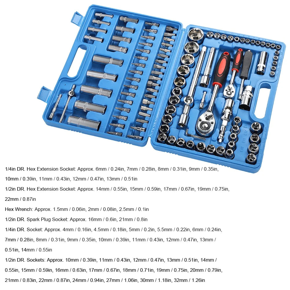 108 Pcs Ratchet Wrench Socket Set 1/4 Inch 1/2 Inch CR40 Steel Tool Case Hand Tool Kit