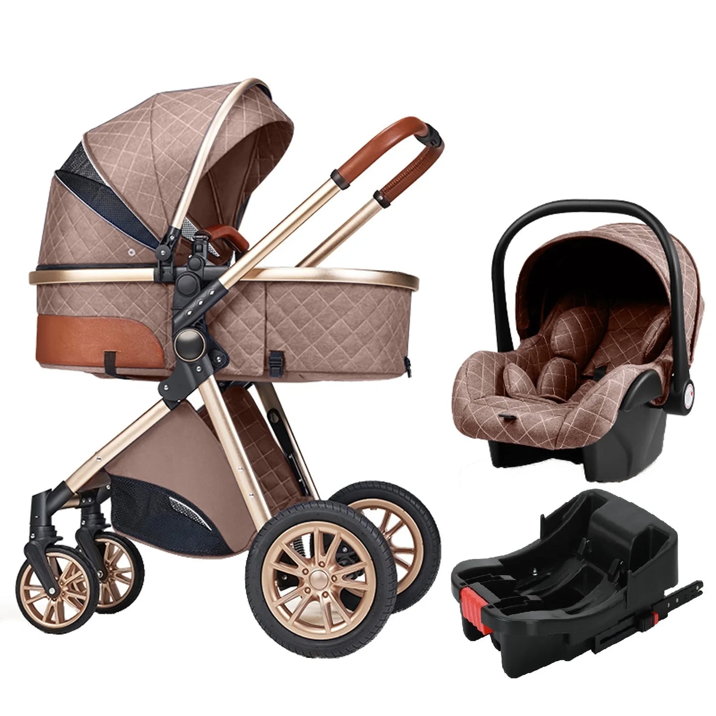 Luxury Portable Travel Pram 3 in 1 Baby Stroller High Landscape Pushchair Newborn Travel Stroller