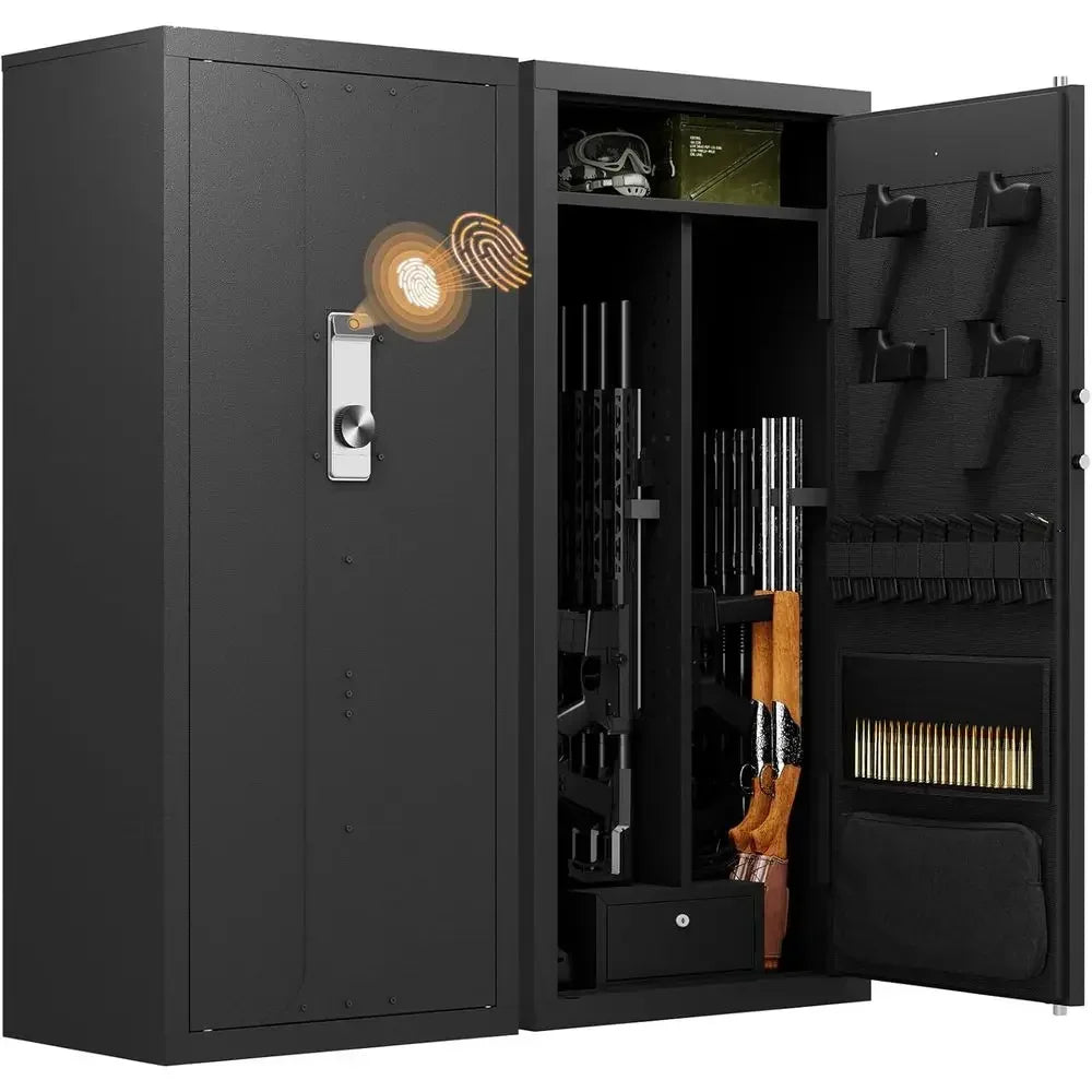 20-24 Capacity Firearms Safe, Large Biometric Rifle and Pistol Safe, Adjustable Shelving and Door Organizer, Heavy-Duty Alarm-Eq