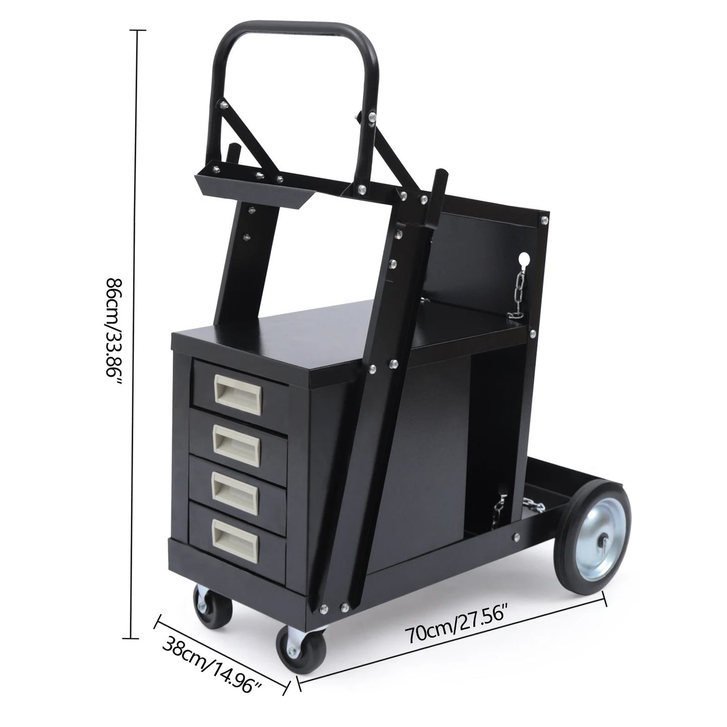 Welding Cart Rolling Welding Car with 4 Drawers Welding Carts 80kg Capacity with Safety Chains for Mig/Tig Welder and Plasma Cut