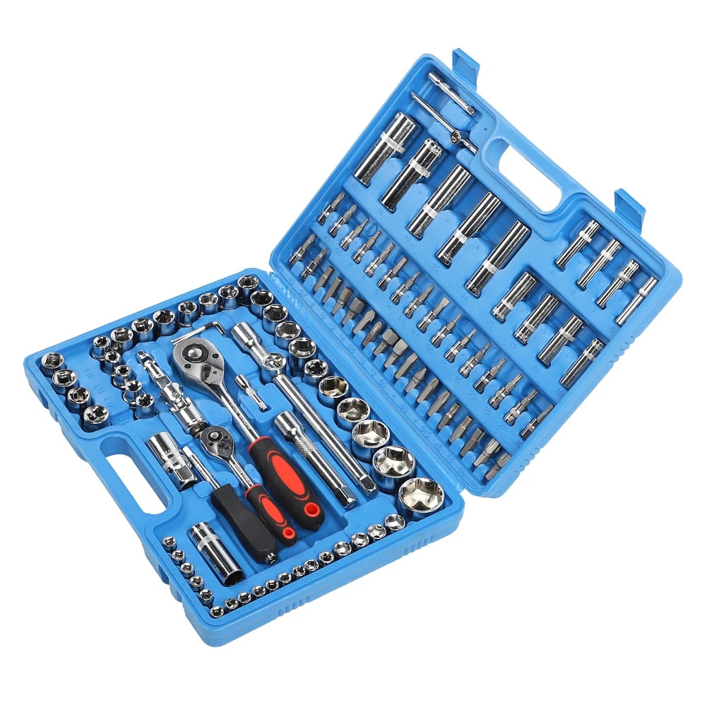 108 Pcs Ratchet Wrench Socket Set 1/4 Inch 1/2 Inch CR40 Steel Tool Case Hand Tool Kit